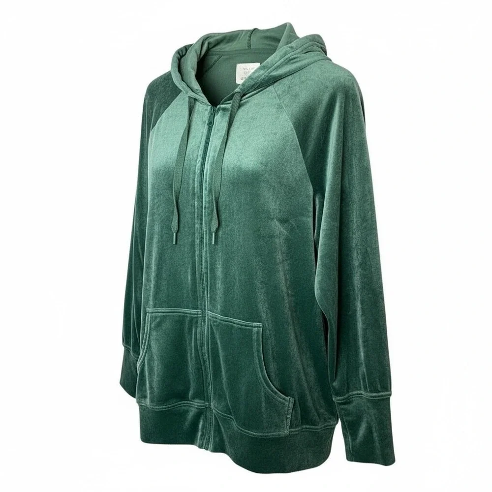 Offline by Aerie Green Velour Zip Up Hoodie Jacket Women Size‎ Medium - Picture 2 of 11